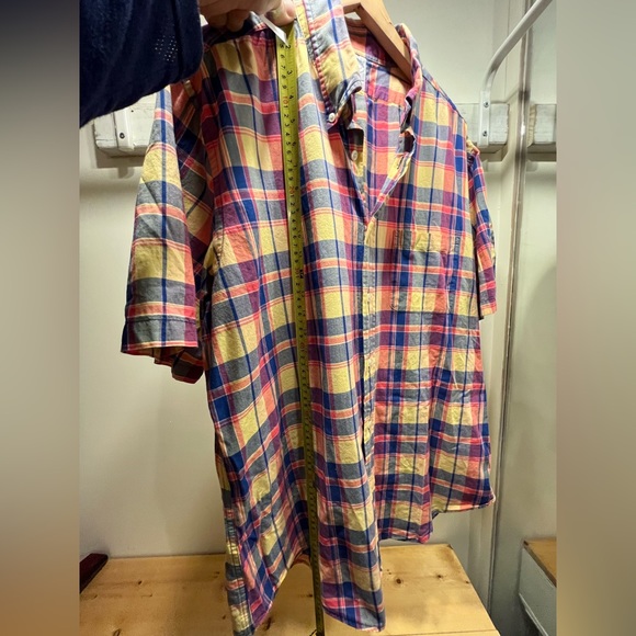 BROOKS BROTHERS, short sleeve button up shirt in red/blue plaid; men’s XL - Picture 2 of 10